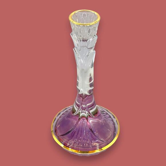 Lavender Crystal Candlestick With Gold Rim | Elegant Ombré Decor - Picture 6 of 8
